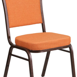 Wholesale HERCULES Series Crown Back Stacking Banquet Chair in Orange Fabric - Copper Vein Frame