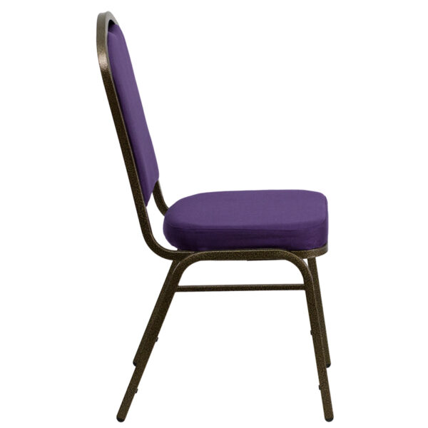 Lowest Price HERCULES Series Crown Back Stacking Banquet Chair in Purple Fabric - Gold Vein Frame