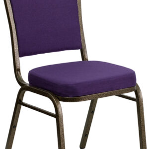Wholesale HERCULES Series Crown Back Stacking Banquet Chair in Purple Fabric - Gold Vein Frame