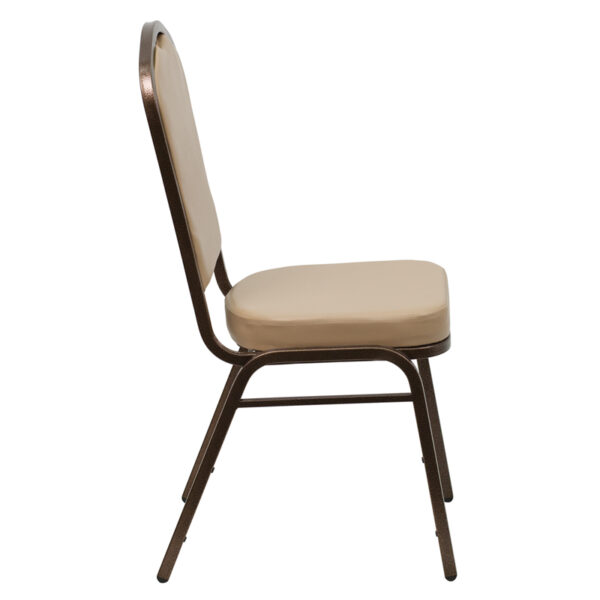Lowest Price HERCULES Series Crown Back Stacking Banquet Chair in Tan Vinyl - Copper Vein Frame