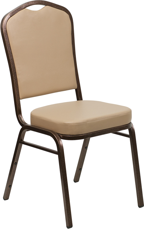 Wholesale HERCULES Series Crown Back Stacking Banquet Chair in Tan Vinyl - Copper Vein Frame