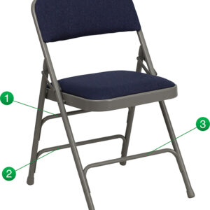 Wholesale HERCULES Series Curved Triple Braced & Double Hinged Navy Fabric Metal Folding Chair