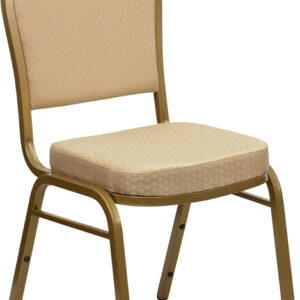 Wholesale HERCULES Series Dome Back Stacking Banquet Chair in Beige Patterned Fabric - Gold Frame