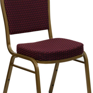 Wholesale HERCULES Series Dome Back Stacking Banquet Chair in Burgundy Patterned Fabric - Gold Frame