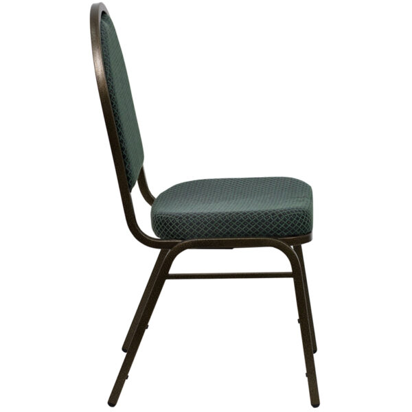 Lowest Price HERCULES Series Dome Back Stacking Banquet Chair in Green Patterned Fabric - Gold Vein Frame