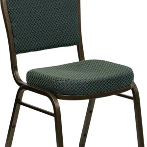 Wholesale HERCULES Series Dome Back Stacking Banquet Chair in Green Patterned Fabric - Gold Vein Frame