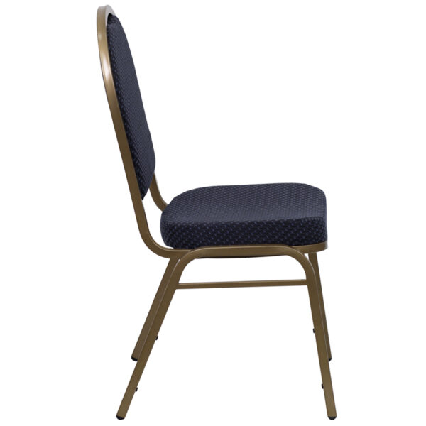 Lowest Price HERCULES Series Dome Back Stacking Banquet Chair in Navy Patterned Fabric - Gold Frame