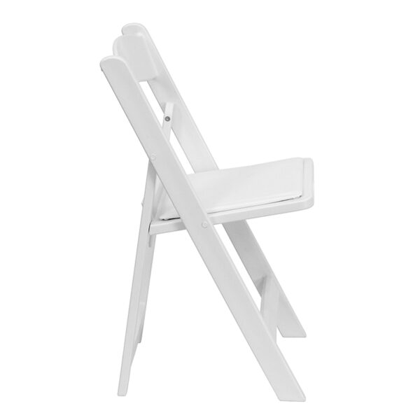 Set of 2 white resin folding chairs with padded seats White Resin Folding Chair