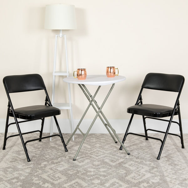 Lowest Price HERCULES Series Metal Folding Chairs with Padded Seats | Set of 2 Black Metal Folding Chairs