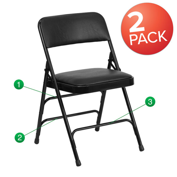 Wholesale HERCULES Series Metal Folding Chairs with Padded Seats | Set of 2 Black Metal Folding Chairs
