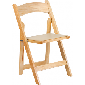 Wholesale HERCULES Series Natural Wood Folding Chair with Vinyl Padded Seat