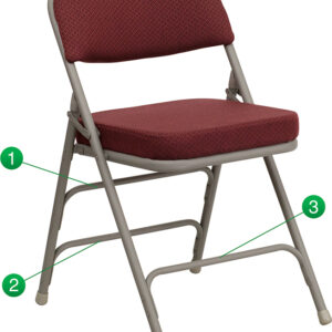 Wholesale HERCULES Series Premium Curved Triple Braced & Double Hinged Burgundy Fabric Metal Folding Chair