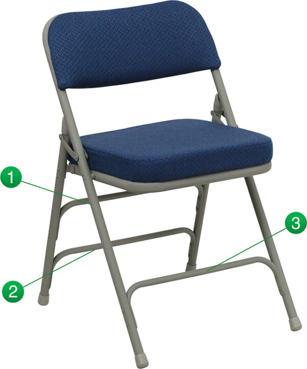 Wholesale HERCULES Series Premium Curved Triple Braced & Double Hinged Navy Fabric Metal Folding Chair
