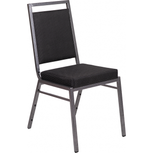 Wholesale HERCULES Series Square Back Stacking Banquet Chair in Black Dot Fabric with Silvervein Frame