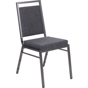 Wholesale HERCULES Series Square Back Stacking Banquet Chair in Dark Gray Fabric with Silvervein Frame
