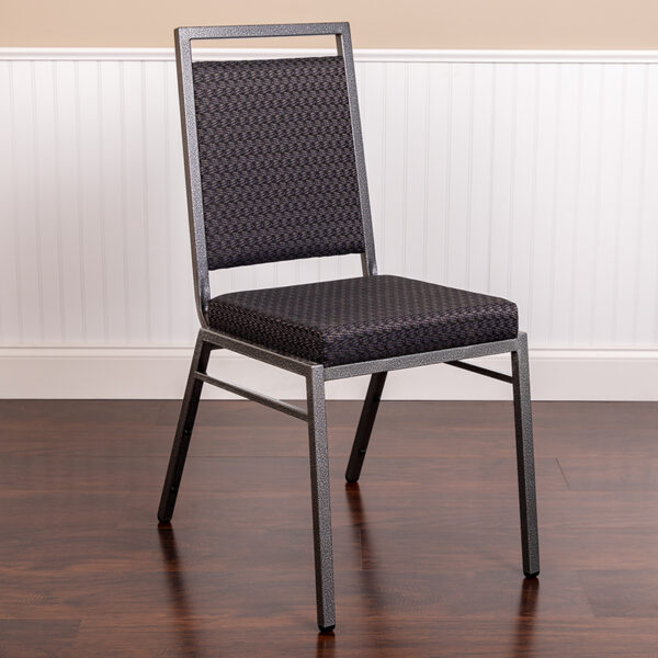 Lowest Price HERCULES Series Square Back Stacking Banquet Chair in Gray Fabric with Silvervein Frame