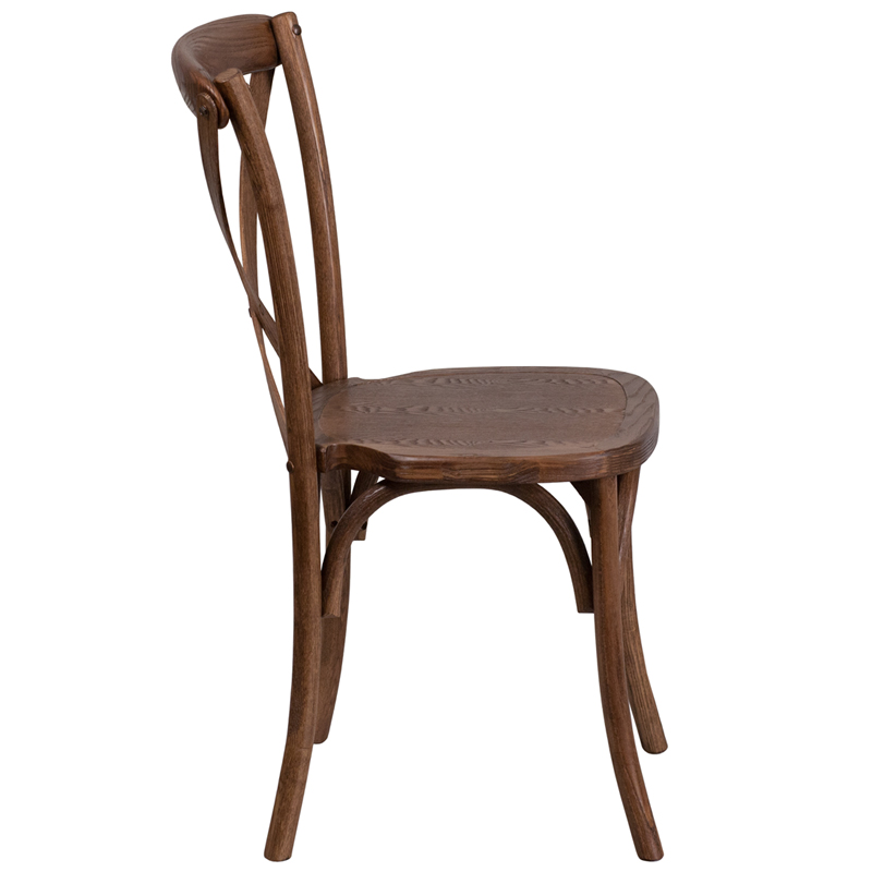 Bistro Style Cross Back Pecan Wood Stackable Restaurant Chair 