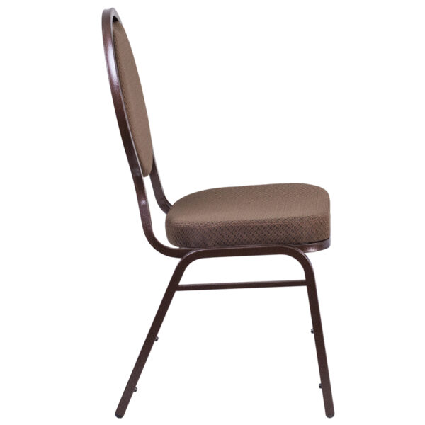 Lowest Price HERCULES Series Teardrop Back Stacking Banquet Chair in Brown Patterned Fabric - Copper Vein Frame