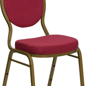 Wholesale HERCULES Series Teardrop Back Stacking Banquet Chair in Burgundy Patterned Fabric - Gold Frame