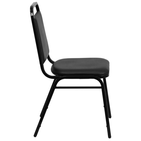 Lowest Price HERCULES Series Trapezoidal Back Stacking Banquet Chair in Black Vinyl - Black Frame