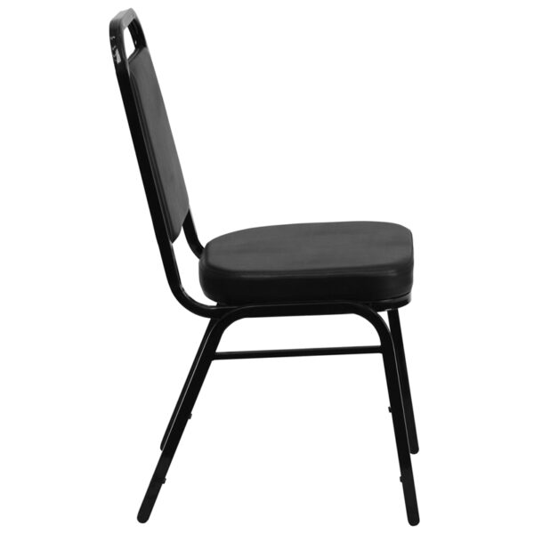 Lowest Price HERCULES Series Trapezoidal Back Stacking Banquet Chair in Black Vinyl - Black Frame