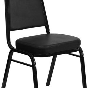 Wholesale HERCULES Series Trapezoidal Back Stacking Banquet Chair in Black Vinyl - Black Frame