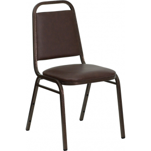 Wholesale HERCULES Series Trapezoidal Back Stacking Banquet Chair in Brown Vinyl - Copper Vein Frame