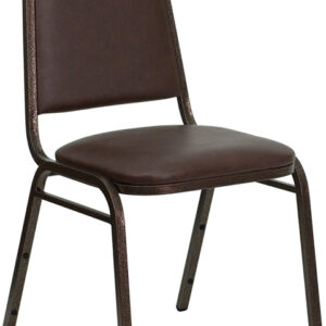 Wholesale HERCULES Series Trapezoidal Back Stacking Banquet Chair in Brown Vinyl - Copper Vein Frame