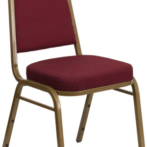 Wholesale HERCULES Series Trapezoidal Back Stacking Banquet Chair in Burgundy Patterned Fabric - Gold Frame