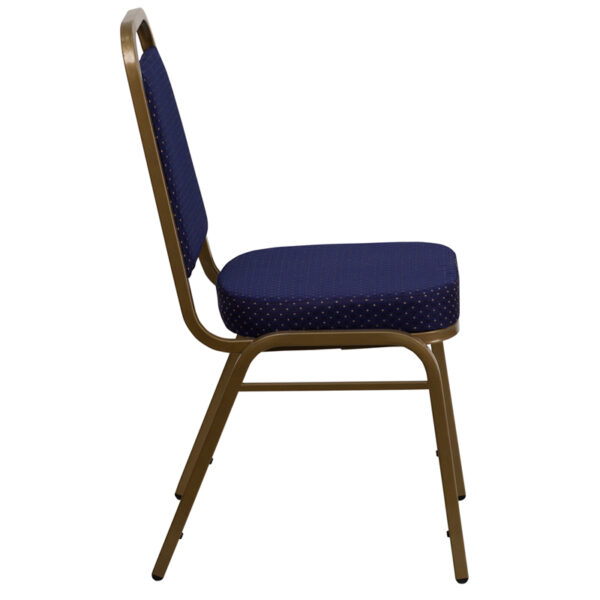 Lowest Price HERCULES Series Trapezoidal Back Stacking Banquet Chair in Navy Patterned Fabric - Gold Frame