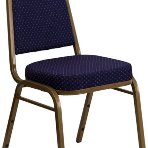 Wholesale HERCULES Series Trapezoidal Back Stacking Banquet Chair in Navy Patterned Fabric - Gold Frame