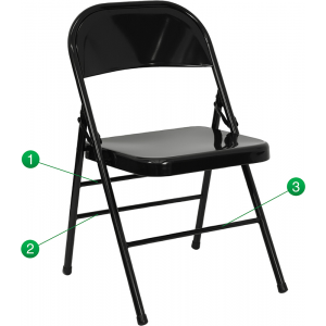 Wholesale HERCULES Series Triple Braced & Double Hinged Black Metal Folding Chair