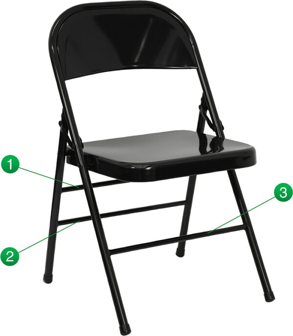 Wholesale HERCULES Series Triple Braced & Double Hinged Black Metal Folding Chair