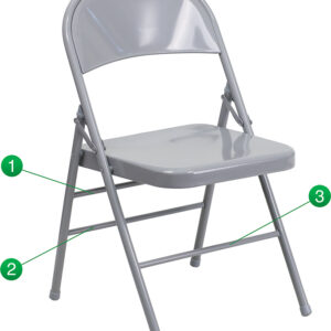 Wholesale HERCULES Series Triple Braced & Double Hinged Gray Metal Folding Chair
