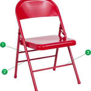 Wholesale HERCULES Series Triple Braced & Double Hinged Red Metal Folding Chair