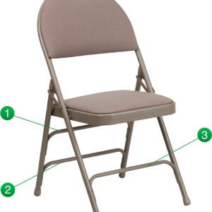 Wholesale HERCULES Series Ultra-Premium Triple Braced Beige Fabric Metal Folding Chair with Easy-Carry Handle