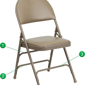 Wholesale HERCULES Series Ultra-Premium Triple Braced Beige Vinyl Metal Folding Chair with Easy-Carry Handle