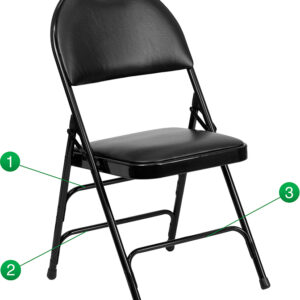 Wholesale HERCULES Series Ultra-Premium Triple Braced Black Vinyl Metal Folding Chair with Easy-Carry Handle