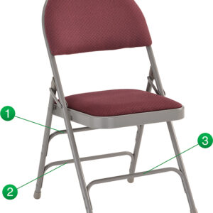 Wholesale HERCULES Series Ultra-Premium Triple Braced Burgundy Fabric Metal Folding Chair with Easy-Carry Handle