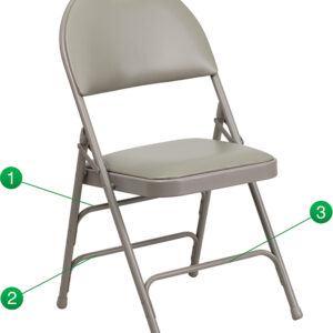 Wholesale HERCULES Series Ultra-Premium Triple Braced Gray Vinyl Metal Folding Chair with Easy-Carry Handle
