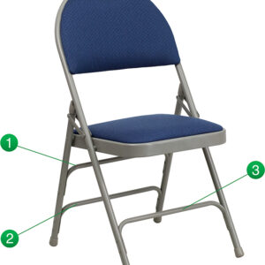 Wholesale HERCULES Series Ultra-Premium Triple Braced Navy Fabric Metal Folding Chair with Easy-Carry Handle