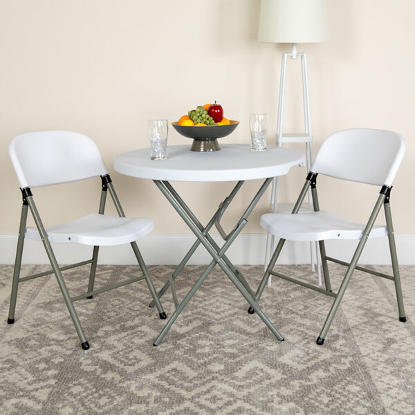 Lowest Price HERCULES Series White Plastic Folding Chairs | Set of 2 Lightweight Folding Chairs with Gray Frame