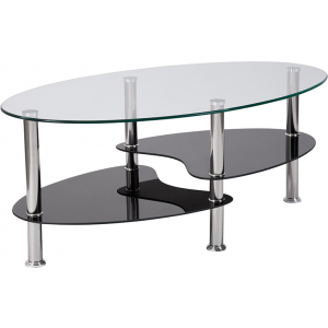 Wholesale Hampden Glass Coffee Table with Black Glass Shelves and Stainless Steel Legs
