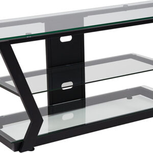 Wholesale Harbor Hills Glass TV Stand with Black Metal Frame