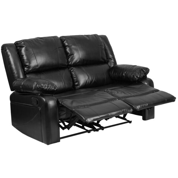 Lowest Price Harmony Series Black Leather Loveseat with Two Built-In Recliners