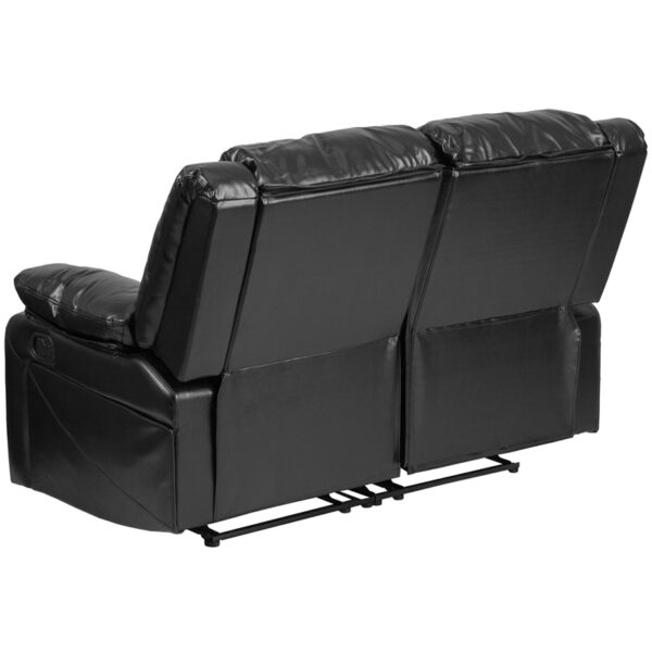 Contemporary Style Black Leather Recline Loveseat