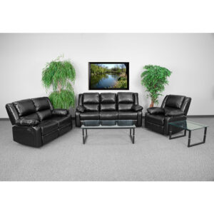 Wholesale Harmony Series Black Leather Reclining Sofa Set