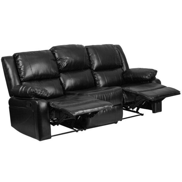 Lowest Price Harmony Series Black Leather Sofa with Two Built-In Recliners