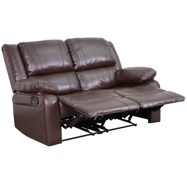 Lowest Price Harmony Series Brown Leather Loveseat with Two Built-In Recliners