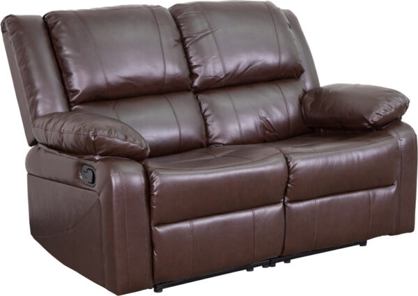 Wholesale Harmony Series Brown Leather Loveseat with Two Built-In Recliners